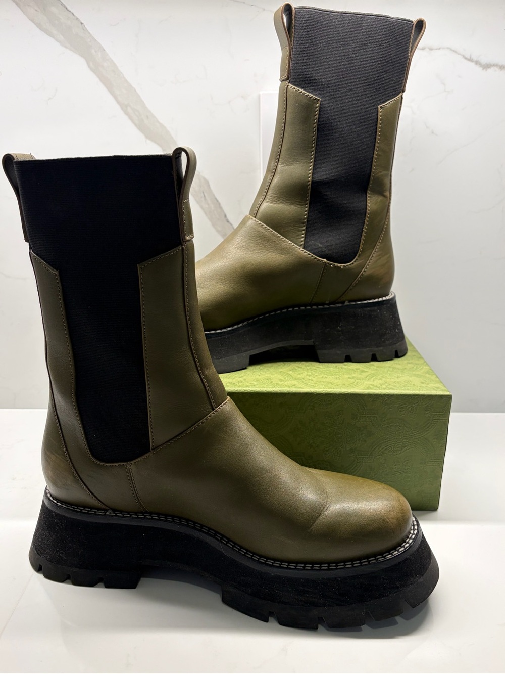 Phillip Lim Women's Olive Green Platform Chelsea Boots
